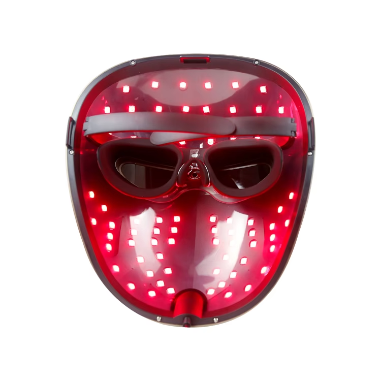 The LED array and eye shields inside the mask
